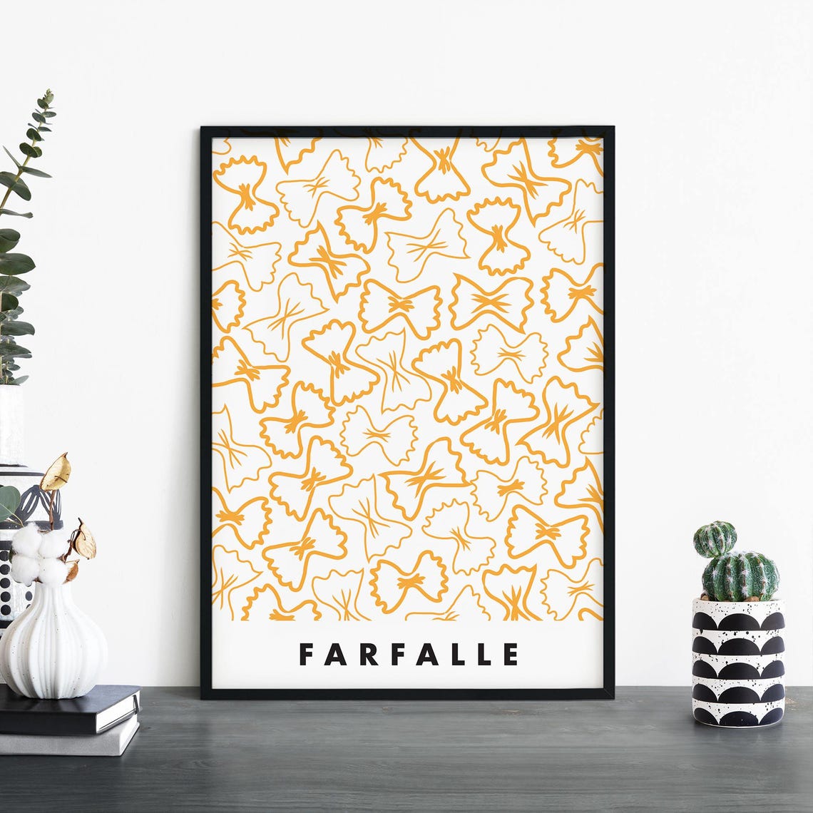 Farfalle Pasta Pattern Yellow Kitchen Illustration Art Print