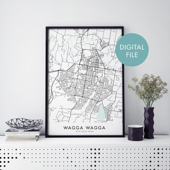 Wagga Wagga New South Wales Black White City Street Map Art Poster