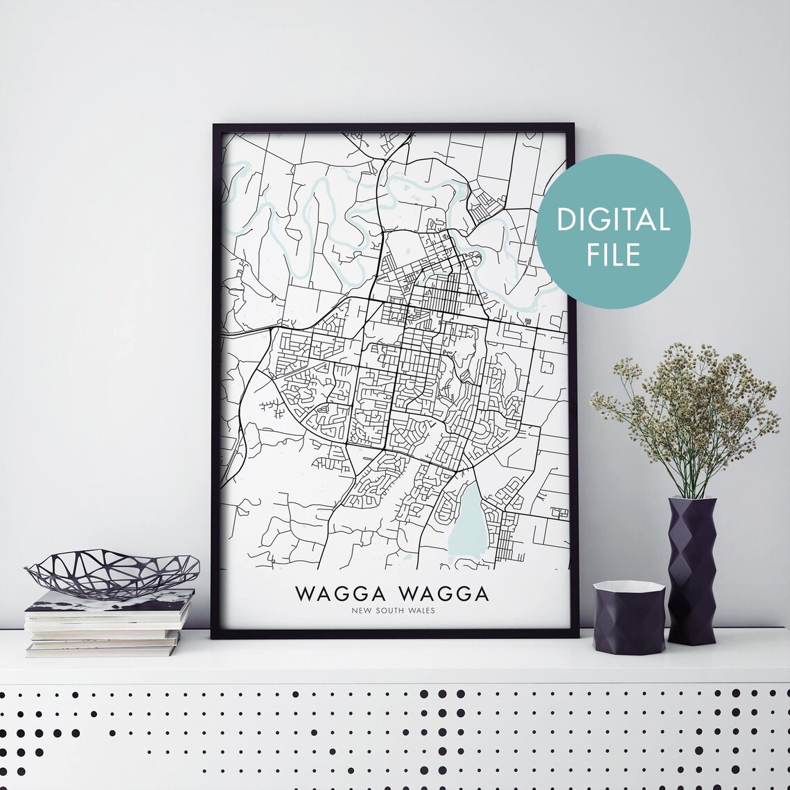 Wagga Wagga New South Wales Black White City Street Map Art Poster