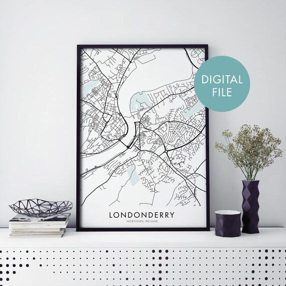 Londonderry Northern Ireland Light Blue Water Map Art Wall Poster