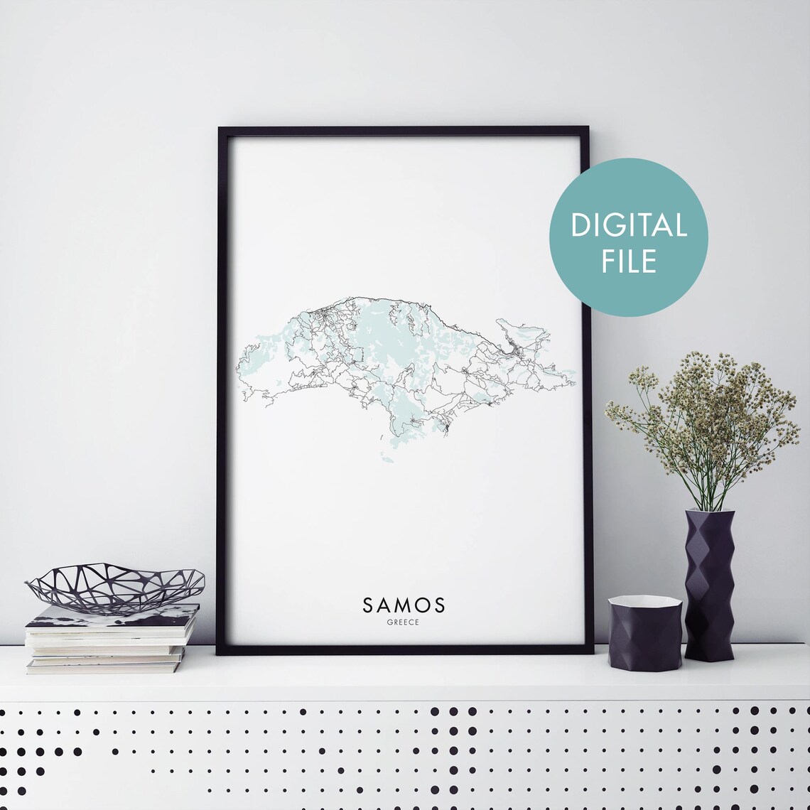 Samos Greece Aegean Island Coastal Minimalist Street Map Poster