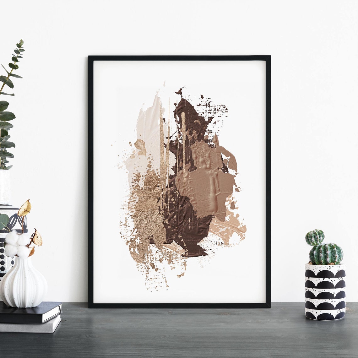 Neutral Brown And Beige Paint Splash Cluster Abstract Poster