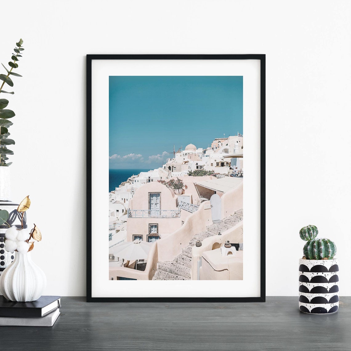 Santorini Whitewashed Village Overlooking the Aegean Sea Poster