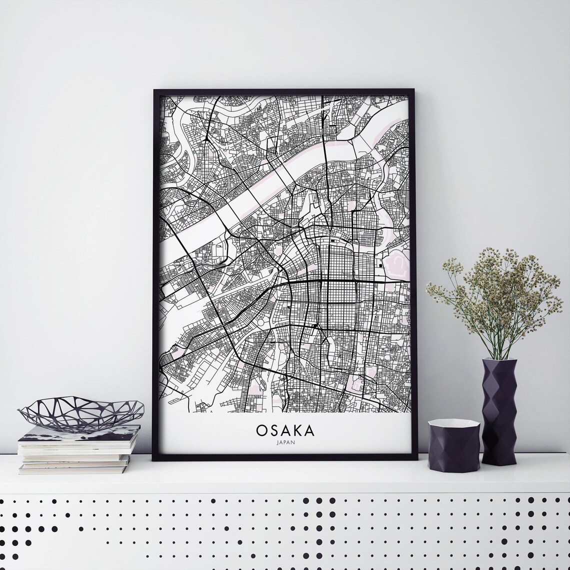 Osaka Japan Kansai Detailed Minimalist Street City Map Poster