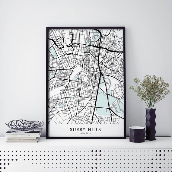 Surry Hills NSW 2010 Minimalist Street City Map Fine Art Poster