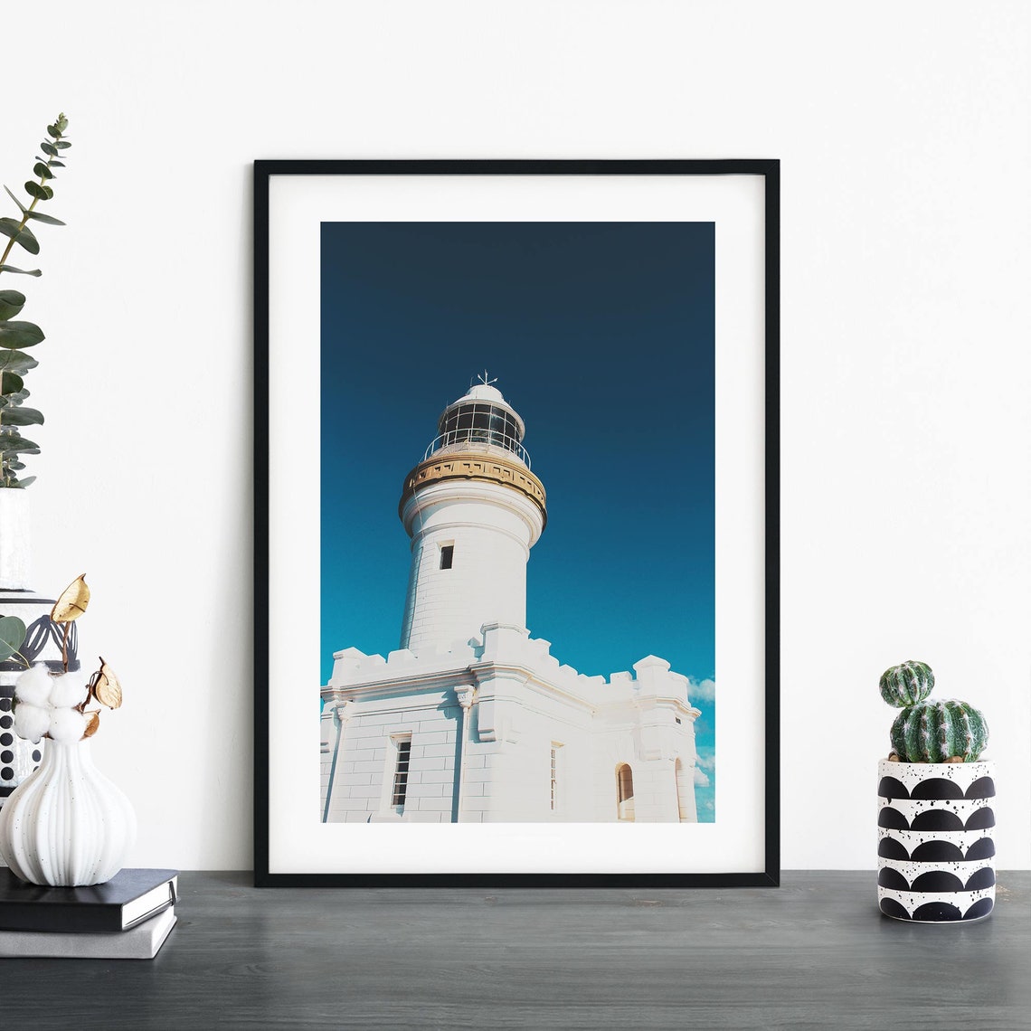 Byron Bay Lighthouse White Tower Blue Sky Coastal Photo Poster