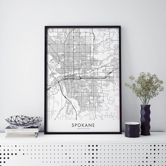 Spokane Washington City Map Minimalist Black Frame Travel Poster