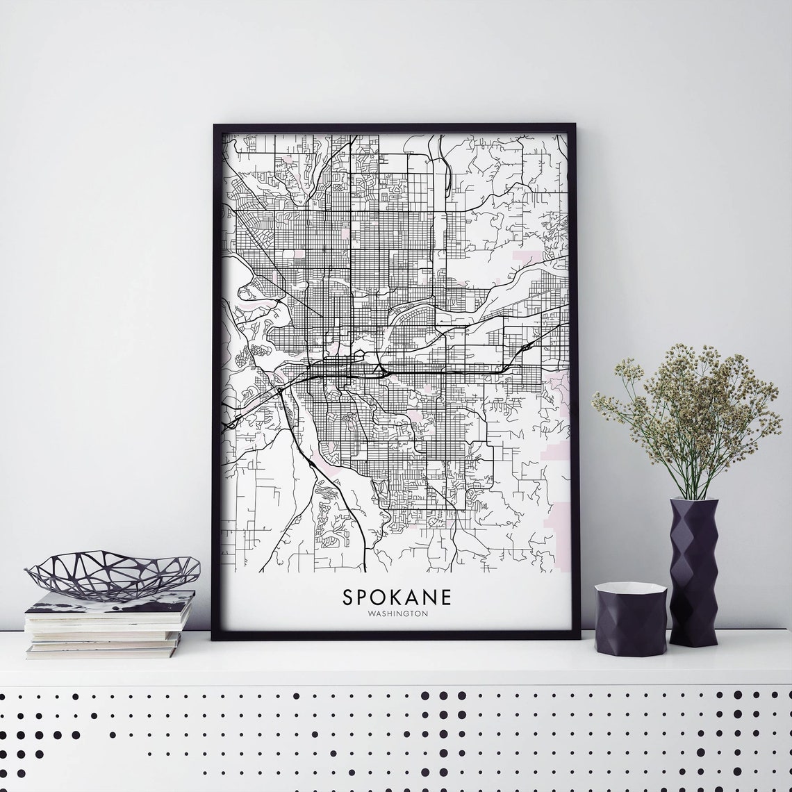 Spokane Washington City Map Minimalist Black Frame Travel Poster