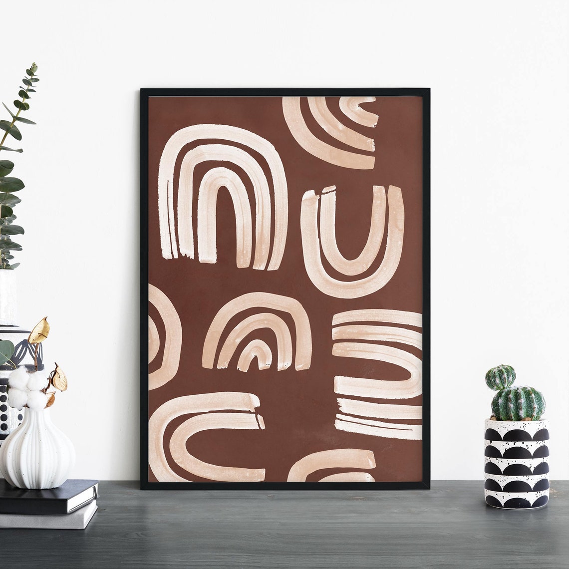 Terracotta Rainbow Arches Boho Earthy Abstract Pattern Art Print