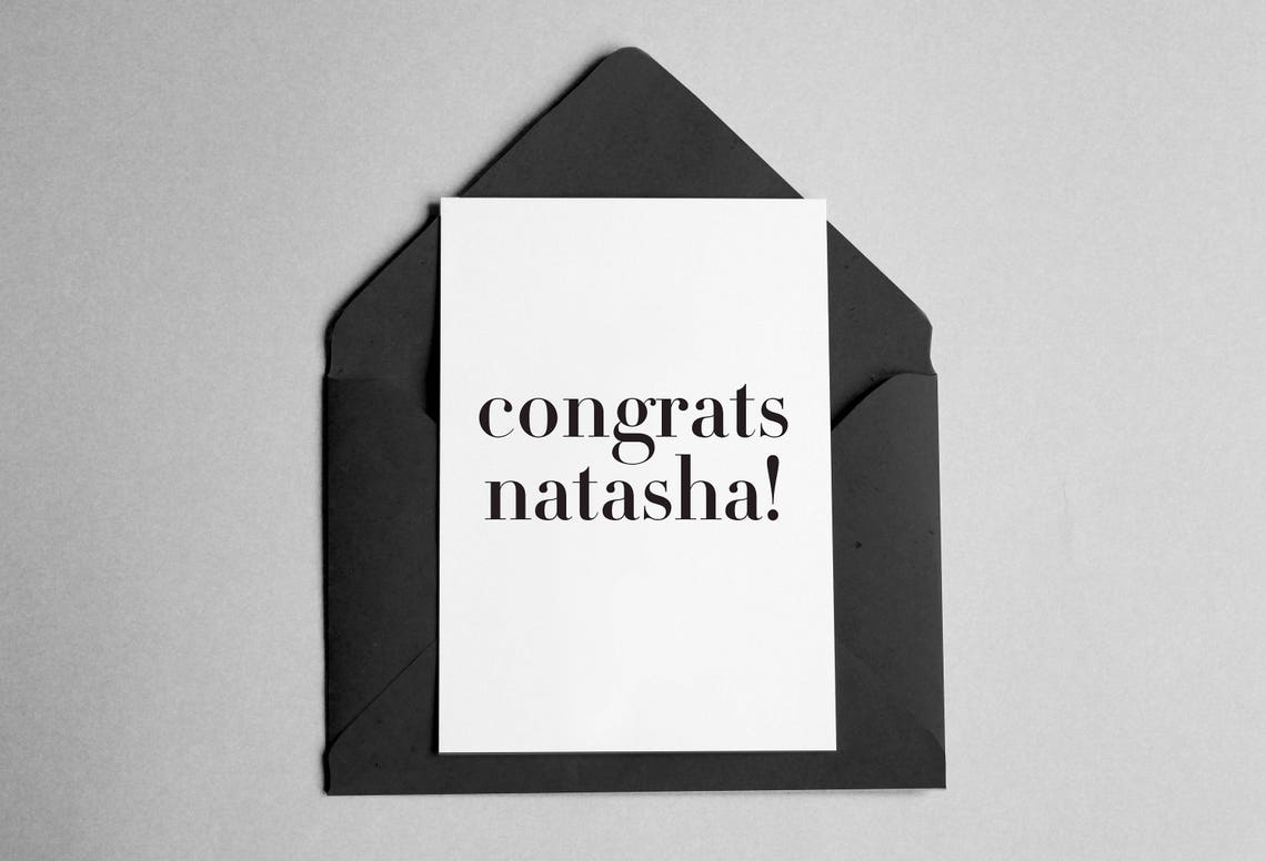 Personalized Congrats Natasha Minimalist Black White Card Print