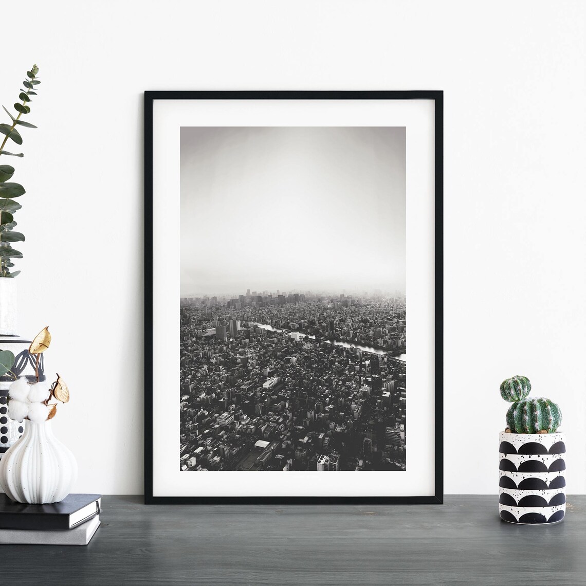 Tokyo City Aerial Black White Sprawling Metropolis Skyline Poster