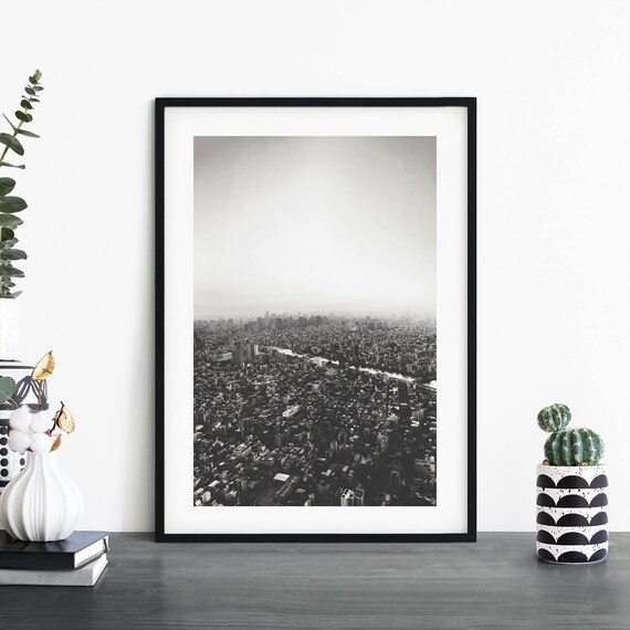 Tokyo City Aerial Black White Sprawling Metropolis Skyline Poster
