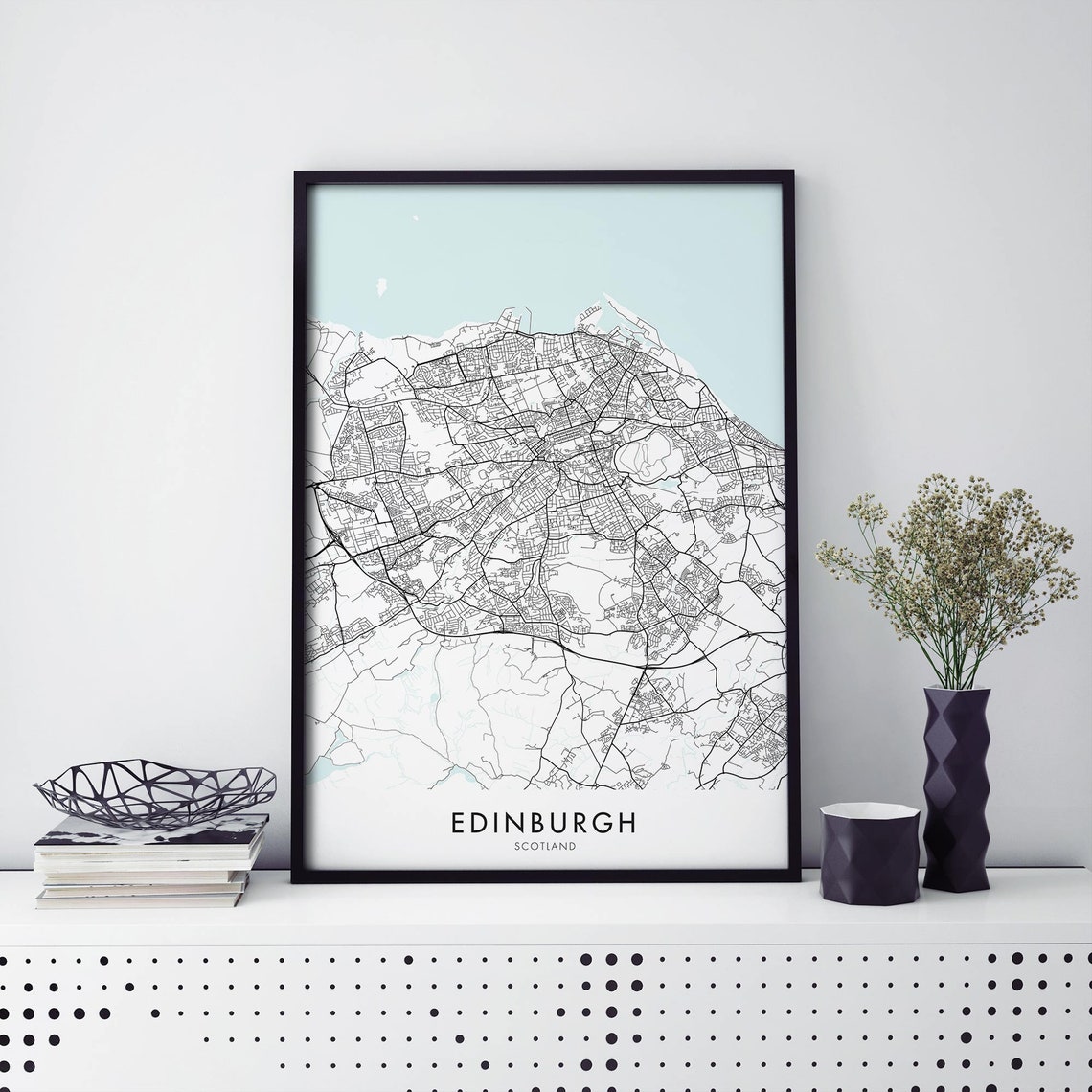 Edinburgh Scotland City Street Map Minimalist Monochrome Poster