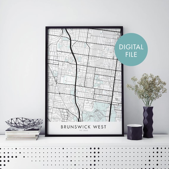 Brunswick West Melbourne City Map Digital File Line Art Poster