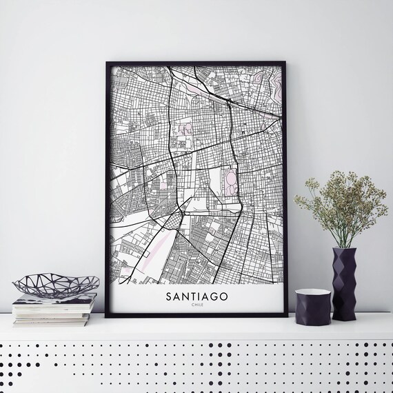 Santiago Chile Street Map Poster Minimalist Black White City Plan
