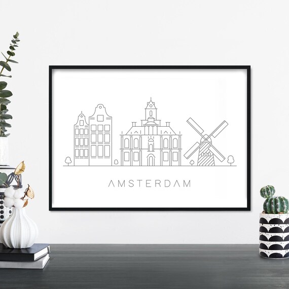 Amsterdam Netherlands City Skyline Linear Minimalist Art Poster