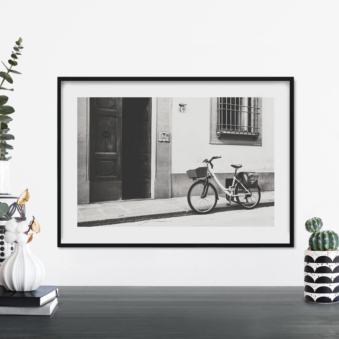 Black and White Vintage Bicycle Parisian Street Photo Poster