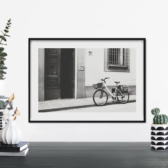 Black and White Vintage Bicycle Parisian Street Photo Poster