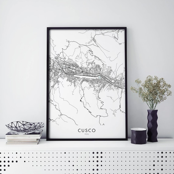 Cusco Peru City Road Network Map Minimalist Line Art Wall Poster