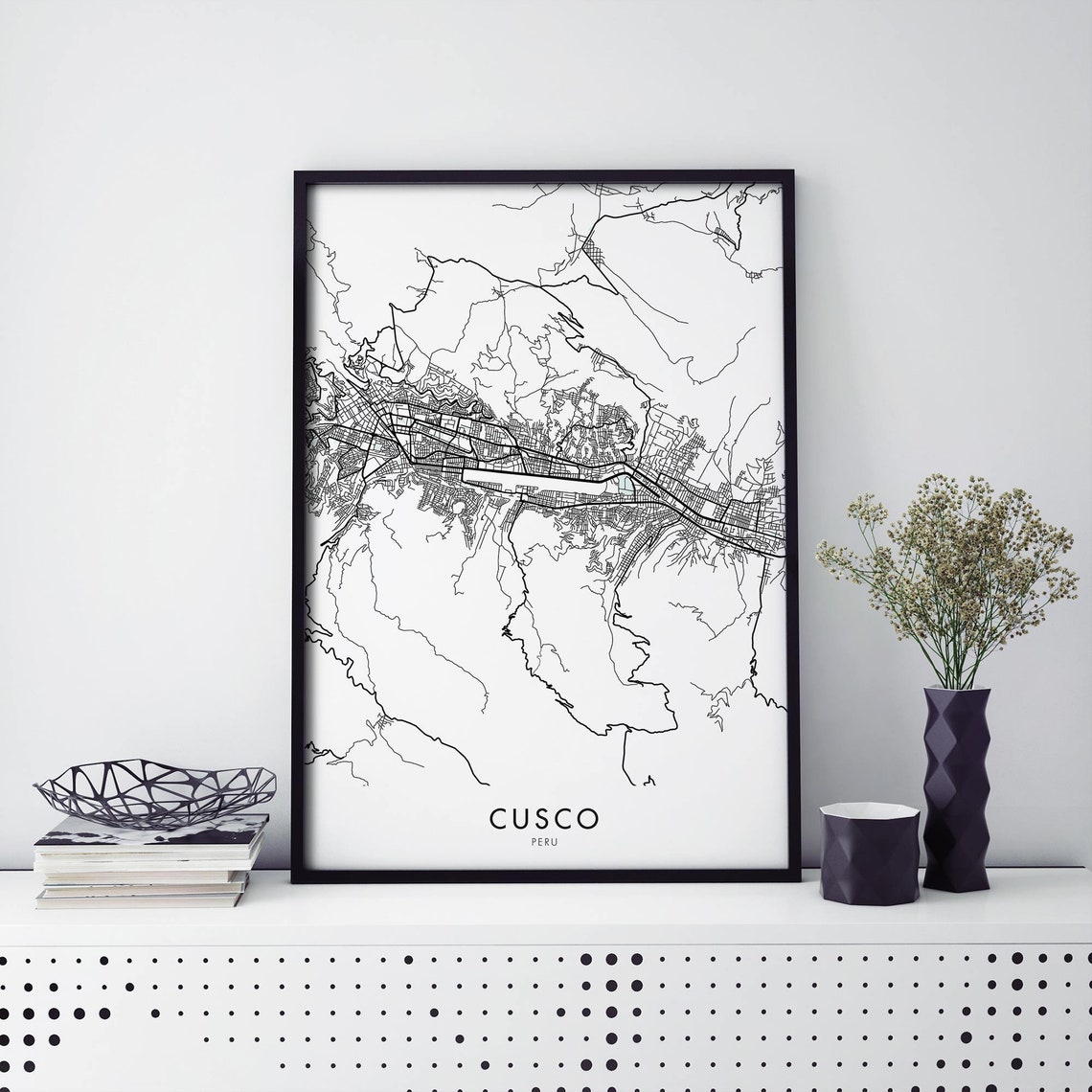 Cusco Peru City Road Network Map Minimalist Line Art Wall Poster