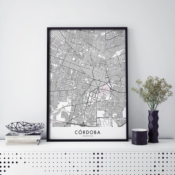 Cordoba Argentina Minimalist City Street Map Black White Poster