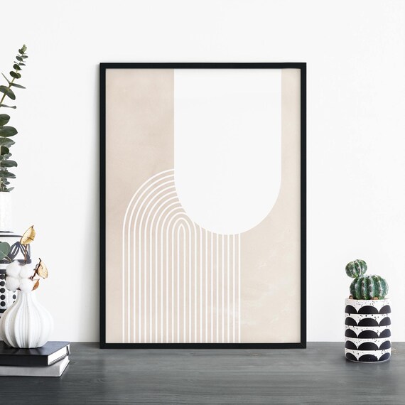 Intersect Modern Geo Beige White Art Print