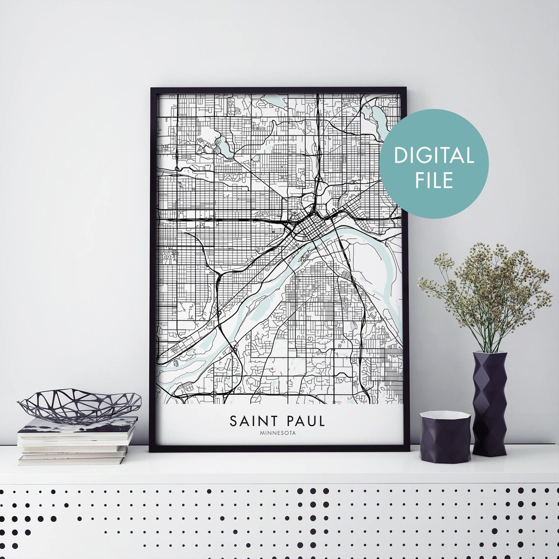 Saint Paul Minnesota City Map Digital Download Line Art Poster