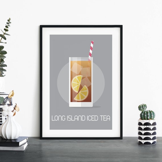 Long Island Iced Tea Cocktail Illustrative Print Wall Art 4x6 5x7 A4 A3 A2 A1