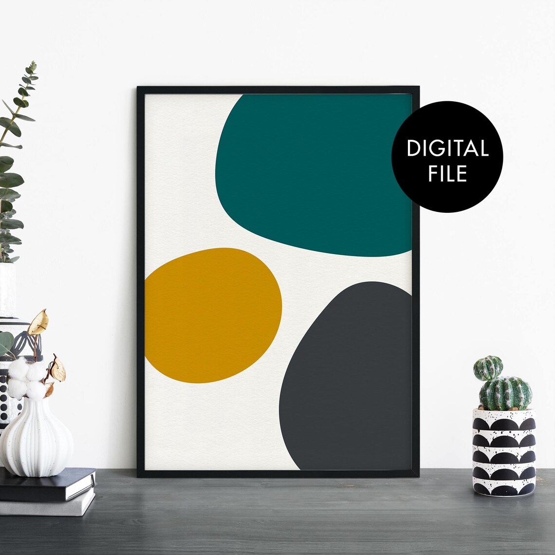 Organic Hues Abstract Trio Poster In Teal Ochre Gray Minimalist Art