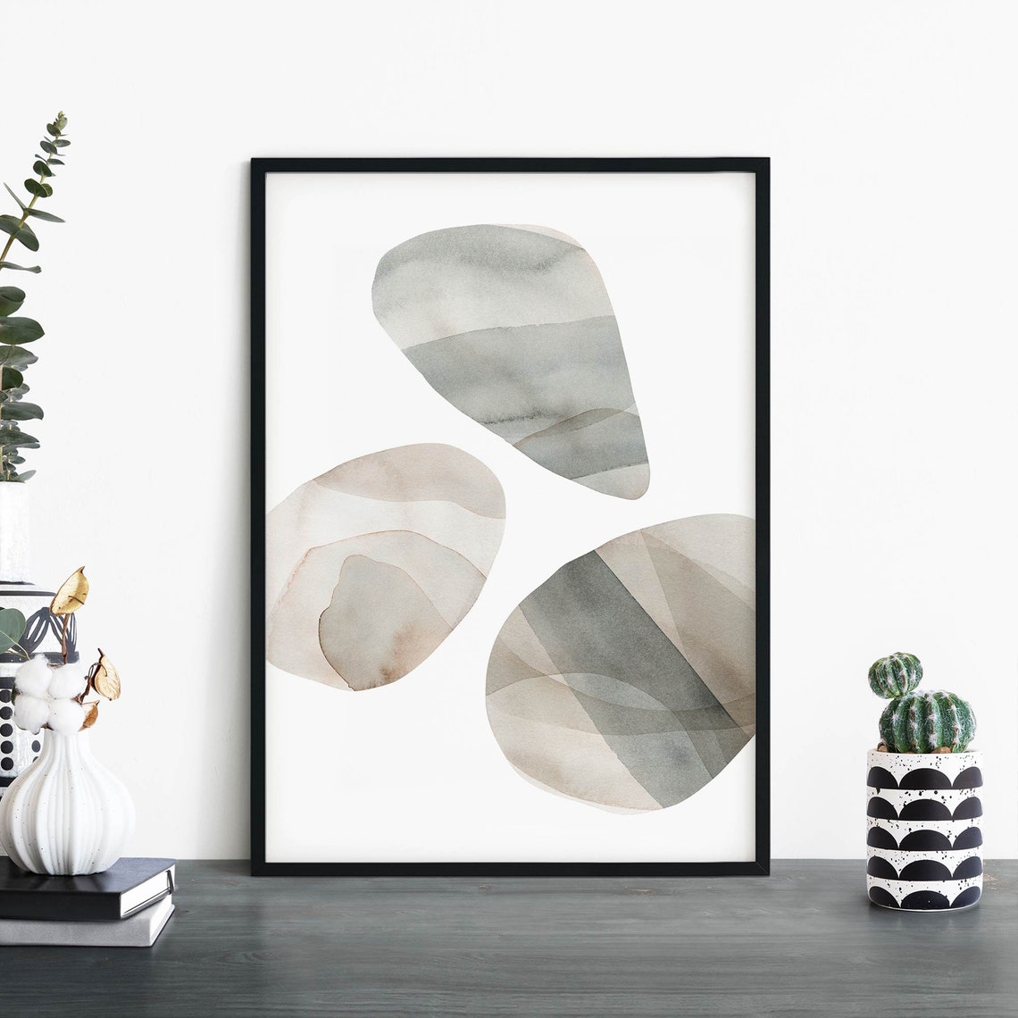 Abstract Watercolor Pebbles Neutral Tones Modern Gallery Art Poster