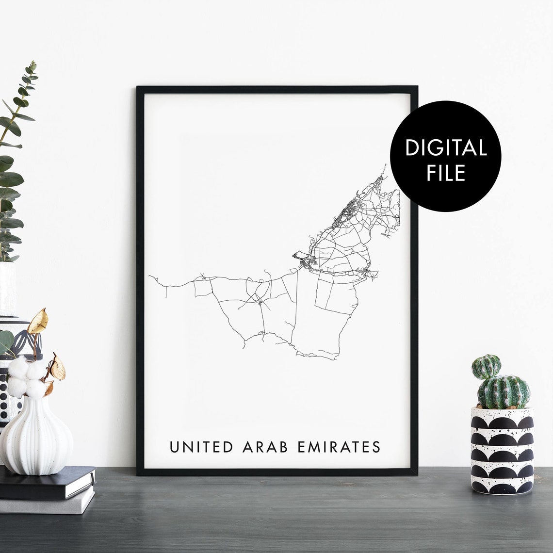 United Arab Emirates Map Digital Download Printable Line Art Poster
