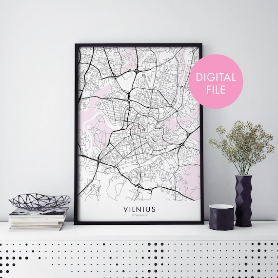 Vilnius Lithuania Minimalist Street Map Line Art City Travel Poster