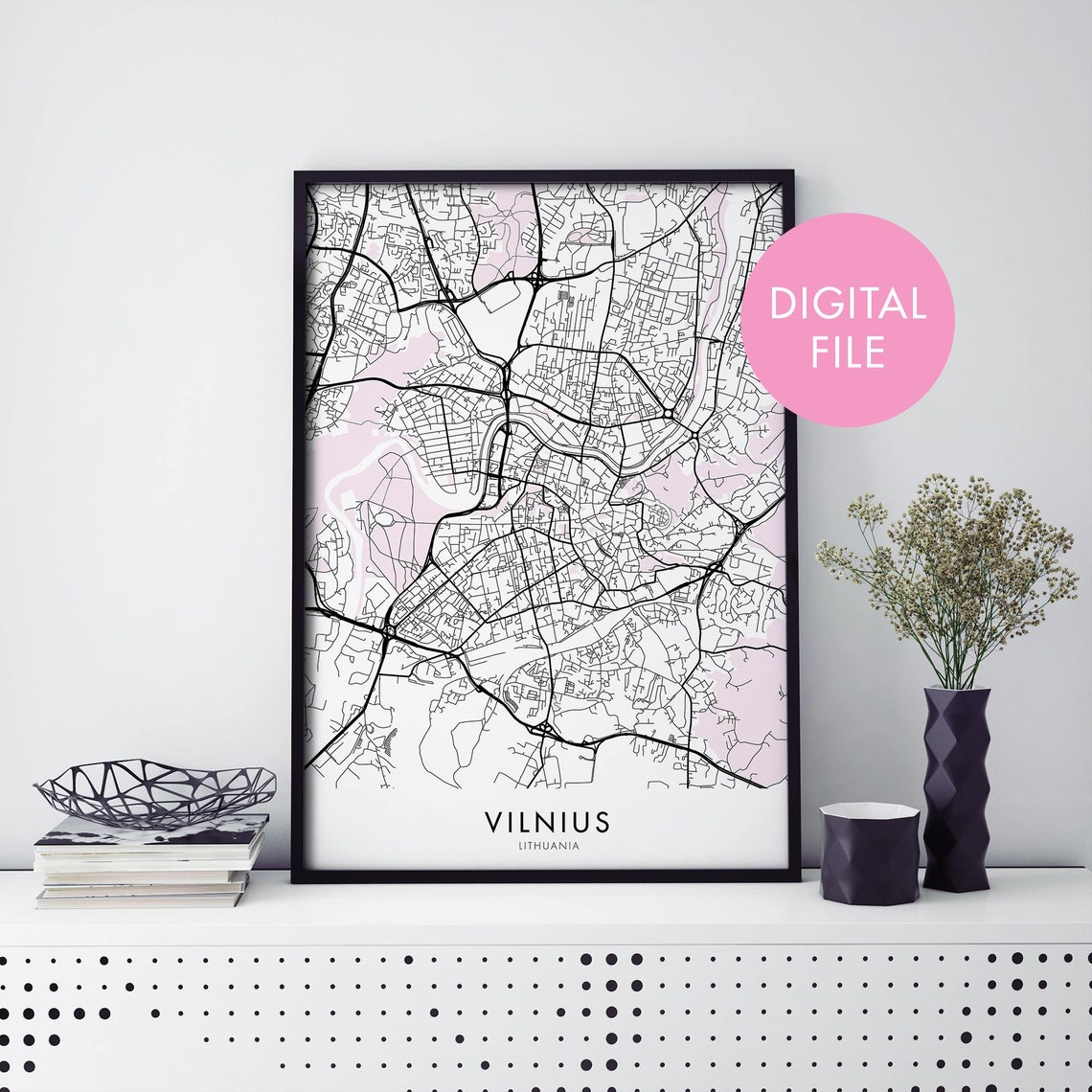 Vilnius Lithuania Minimalist Street Map Line Art City Travel Poster