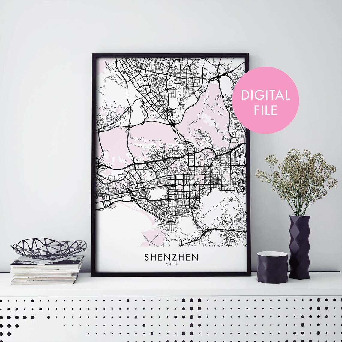 Shenzhen China Detailed City Map Digital Download File Poster