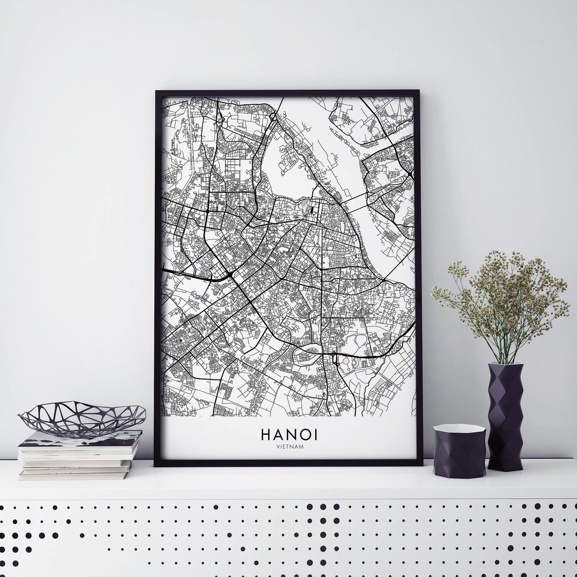 Hanoi Vietnam City Map, Travel Poster