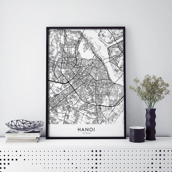 Hanoi Vietnam City Map, Travel Poster