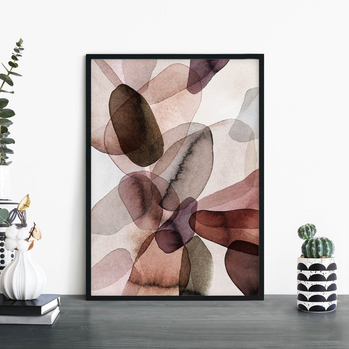 Dark Brown Mauve Oversized Watercolor Blobs Bold Abstract Art Poster