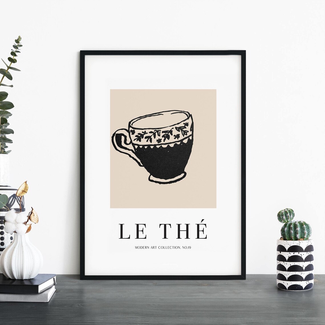 Le The Minimalist Tea Cup Sketch French Kitchen Decor Poster