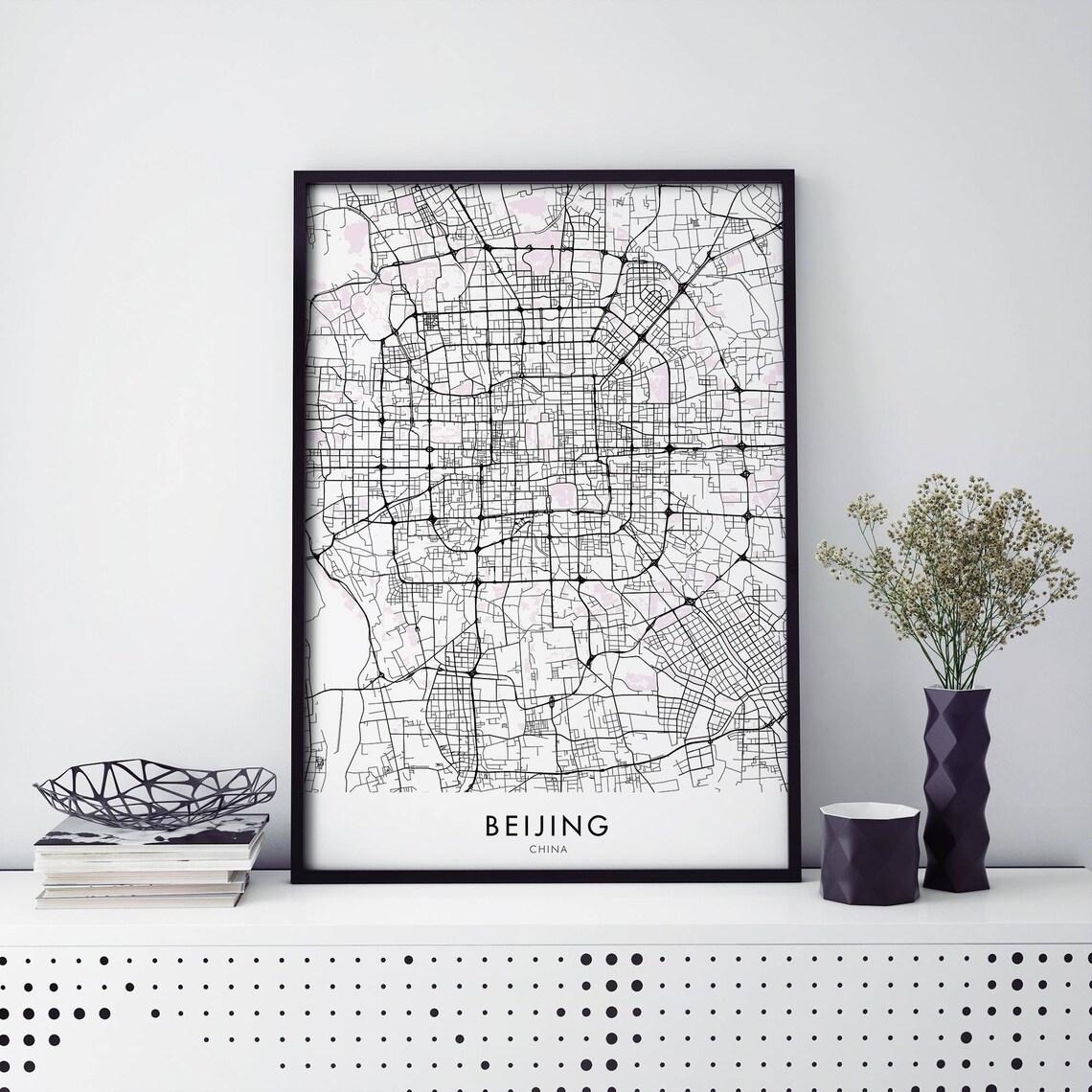 Beijing China Black And White Line City Map Poster Modern Style