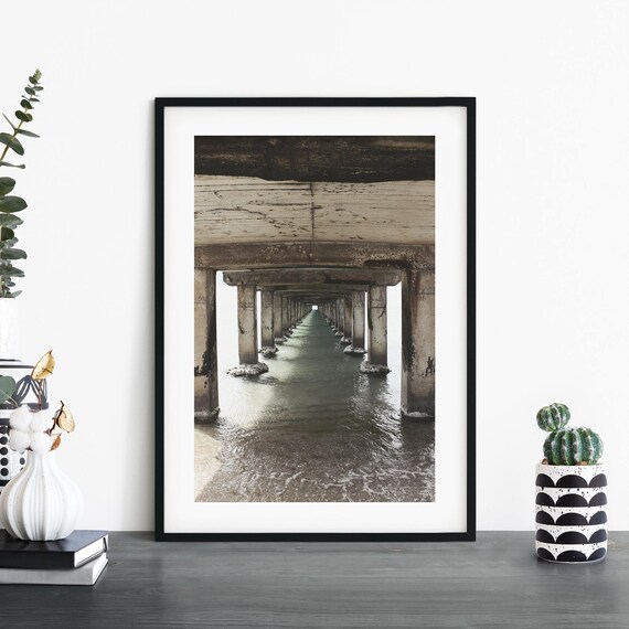 Under The Pier Photo Poster, Black Framed Coastal Wooden Pilings Ocean Decor Art