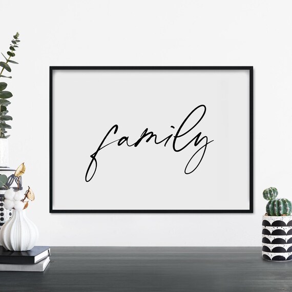 Family Script Word Minimal Black White Modern Typography Poster