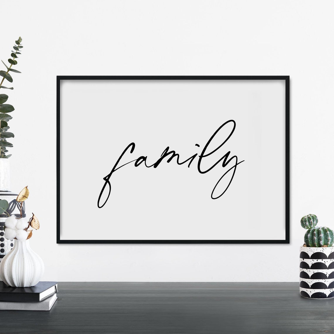 Family Script Word Minimal Black White Modern Typography Poster