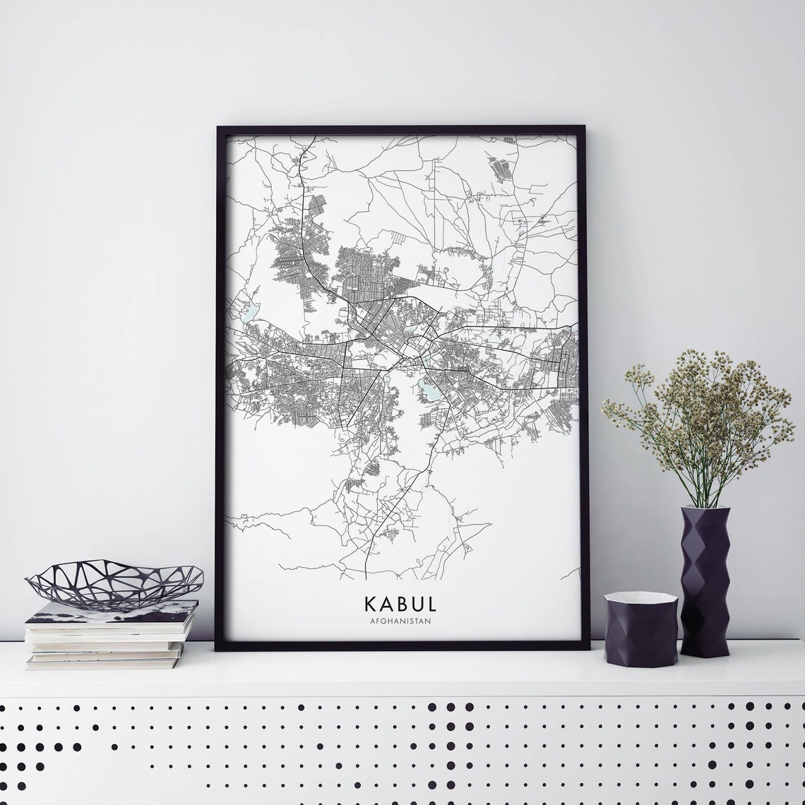 Kabul Afghanistan City Map Minimalist Black Line Cartography Poster