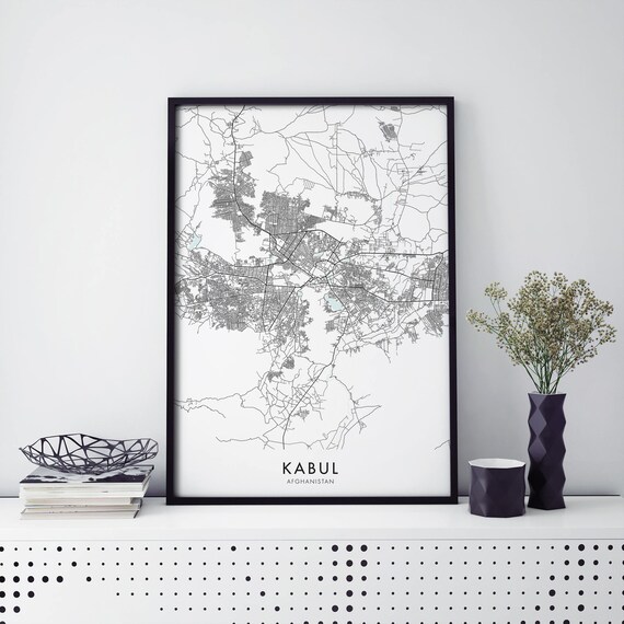 Kabul Afghanistan City Map Minimalist Black Line Cartography Poster