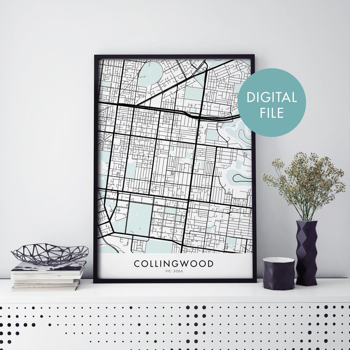 Collingwood Melbourne VIC 3066 Street Map Poster Black And White