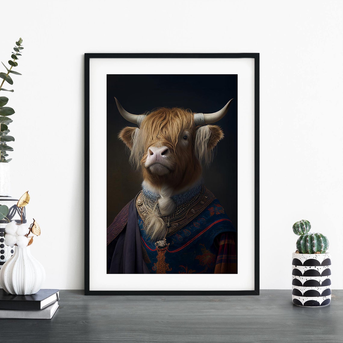 Renaissance Highland Cow In Ornate Costume Painterly Portrait Poster