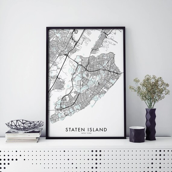 Staten Island New York City Map Blue Water Modern Wall Decor Poster