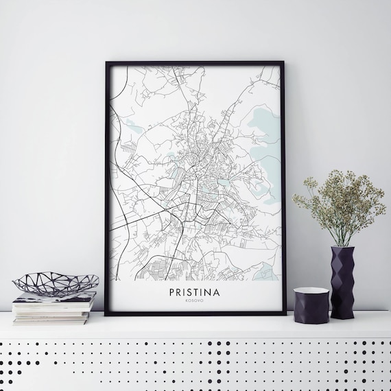 Pristina Kosovo Street Map Fine Black Line Minimalist Poster