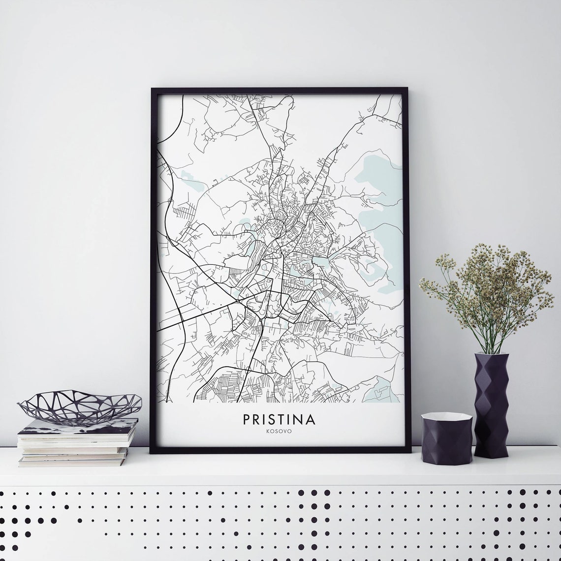 Pristina Kosovo Street Map Fine Black Line Minimalist Poster