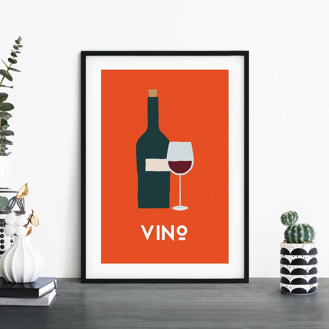 Vino Wine Bottle Glass Retro Minimalist Italian Bar Art Poster